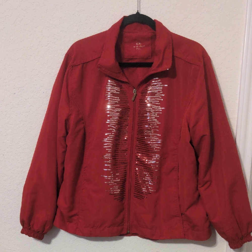 Activology Women's Red Lightweight Zip Up Sequined Jacket. Size PXL